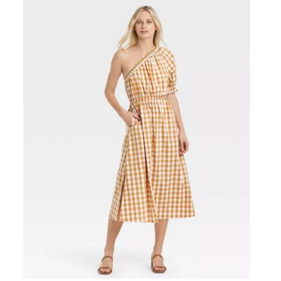 NWT Who What Wear one shoulder gingham cut out dress sz XL - Picture 2 of 10